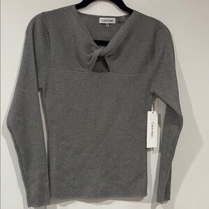Calvin Klein Gray Crew Neck Sweater with Keyhole Detail